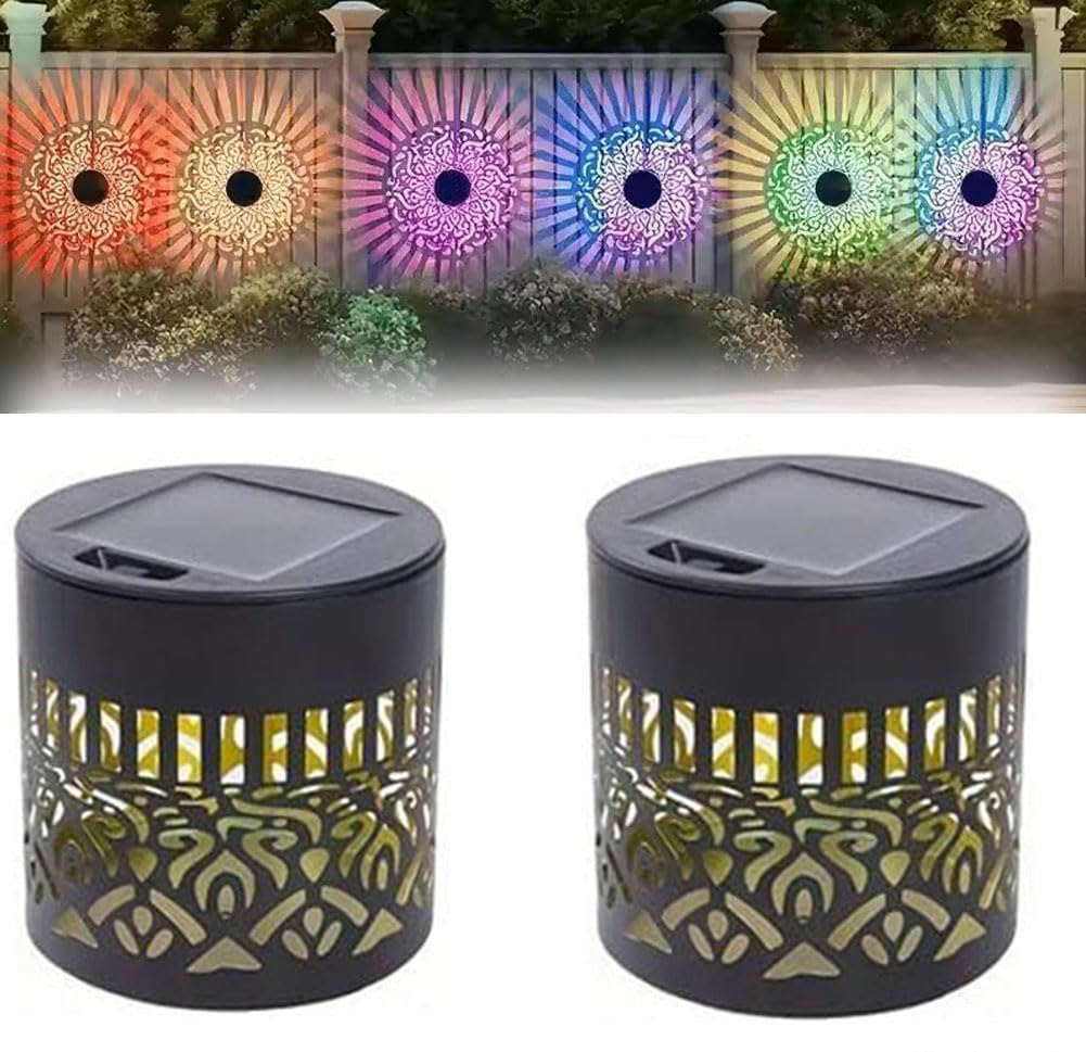 Solar Mandala Wall Lights, Mandala Solar Lights, 7-Color Changing Solar Mandala Projection Wall Light, Sola𝐫 Mandala Wall Light Outdoor Garden Fence Projector Lamp (2PCS)