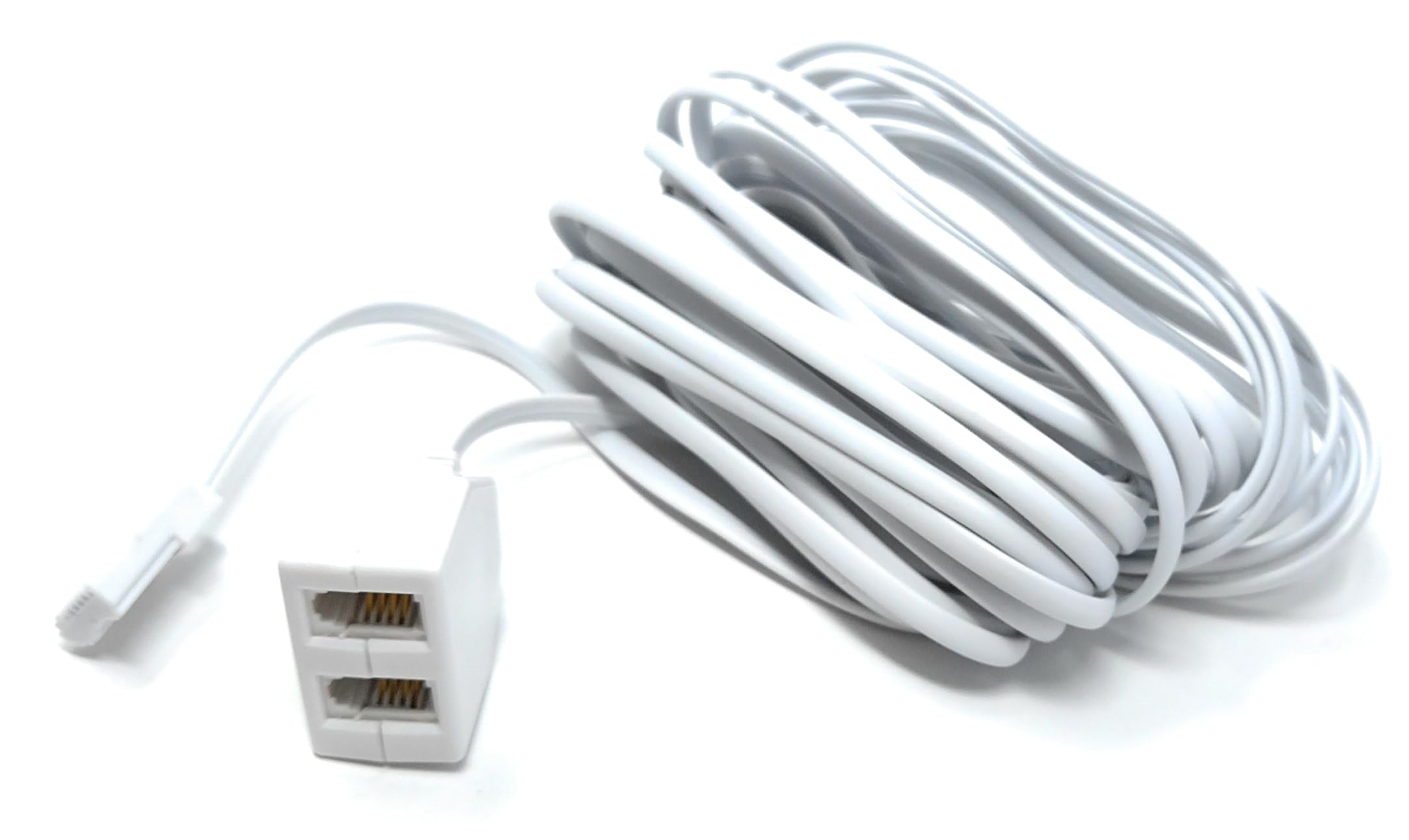 10m Twin BT Extension Lead, One BT Jack to Two BT Sockets, Double Telephone Splitter Cable 33ft White - Image 4