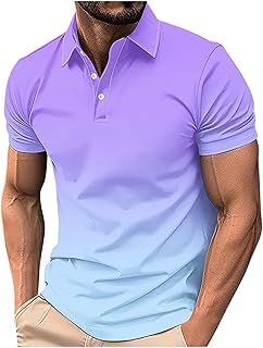 Polo para hombre de manga corta con cuello abotonado degradado de color degradado camiseta elegante casual para el trabajo, tops de verano para niños