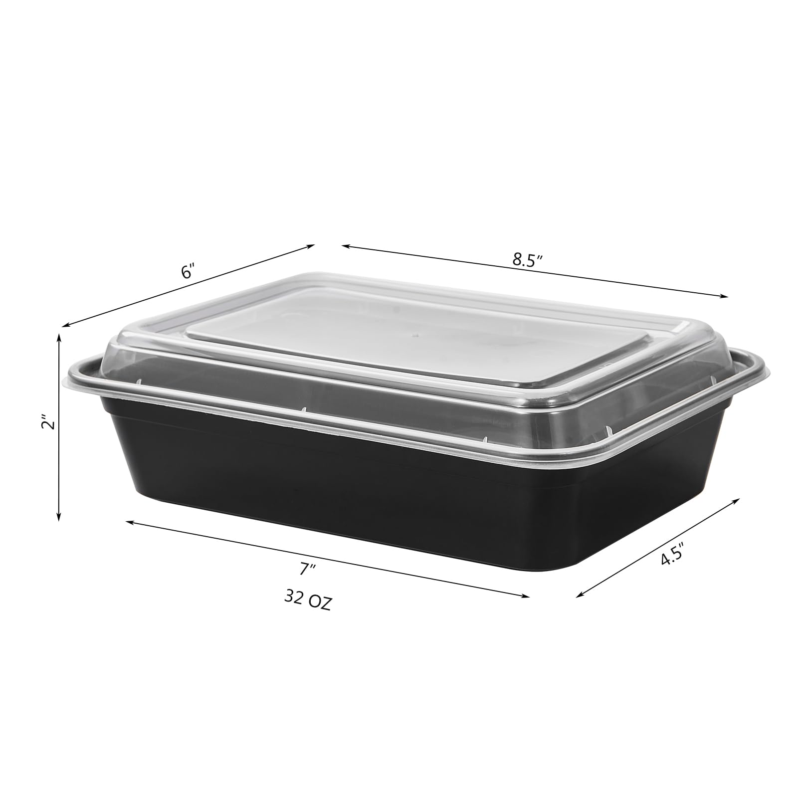 FULING Frischhaltedosen aus Kunststoff mit Deckel, 800 ml, 1 Fach, schwarz, rechteckig, wiederverwendbar, für unterwegs, BPA-frei, mikrowellengeeignet, gefriergeeignet, spülmaschinenfest, stapelbar,