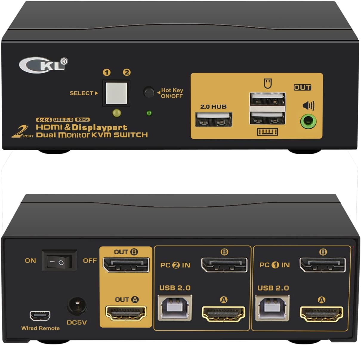 2 Port HDMI + DisplayPort 4K 60Hz YUV 4:4:4 KVM Switch with Audio and USB 2.0 HUB CKL-622DH