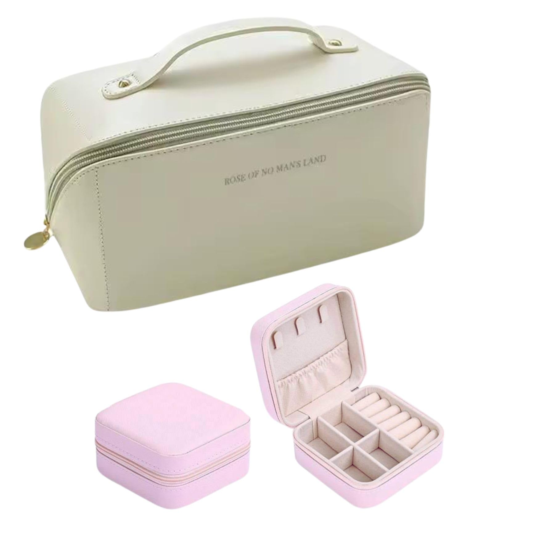 HUDREAMS Neceser Mujer, Neceser de Maquillaje, Organizador de Maquillaje, Bolsa de cosmeticos, Neceser de Accesorios Gran Capacidad, Bolsa de Viaje, con Cremallera, Bolsa de Aseo Mujer. Set Neceser y joyero.