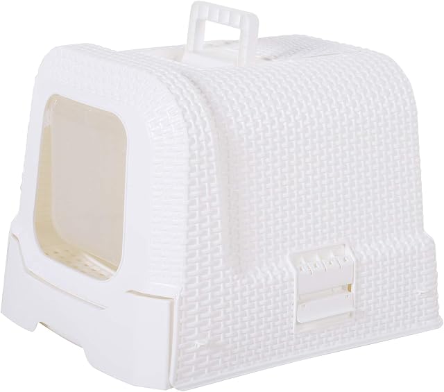 PawHut Pet Cat Litter Box 54L × 42W × 41H cm with Scoop White