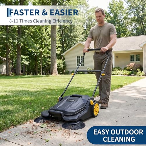 Image of Garvee 26 Inch Manual Push Floor Sweeper, Walk Behind Hand Push Floor Sweeper,5-Gallon Waste Container, Foldable Handle Industrial Shop Garage Outdoor Street Sweeper