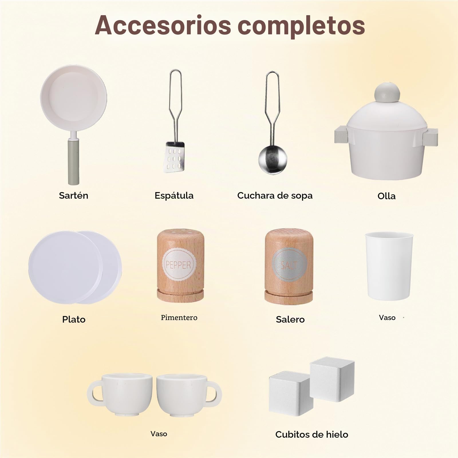 SainSmart Jr. Cocinita de madera para niños, color crema – con luz y sonido, dispensador de hielo, microondas, horno y fregadero, gran cocina infantil con accesorios, juego de rol a partir de 3 años