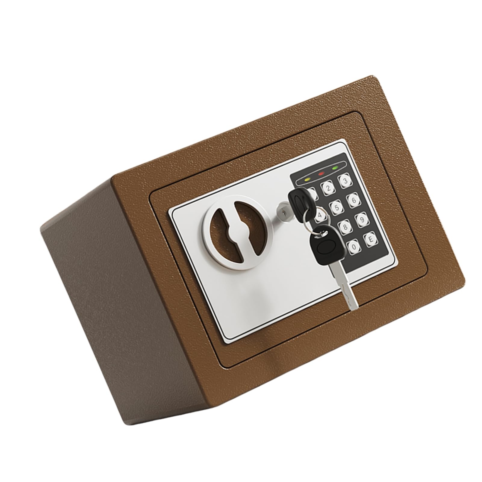 Mini Caja Fuerte de Metal Ignífuga, Cajas Fuertes para el Hogar, Caja Impermeable Ignífuga, con Teclado y 2 Llaves de Repuesto, Seguridad Digital para Dinero, Joyas, Documentos de (Café Oro)