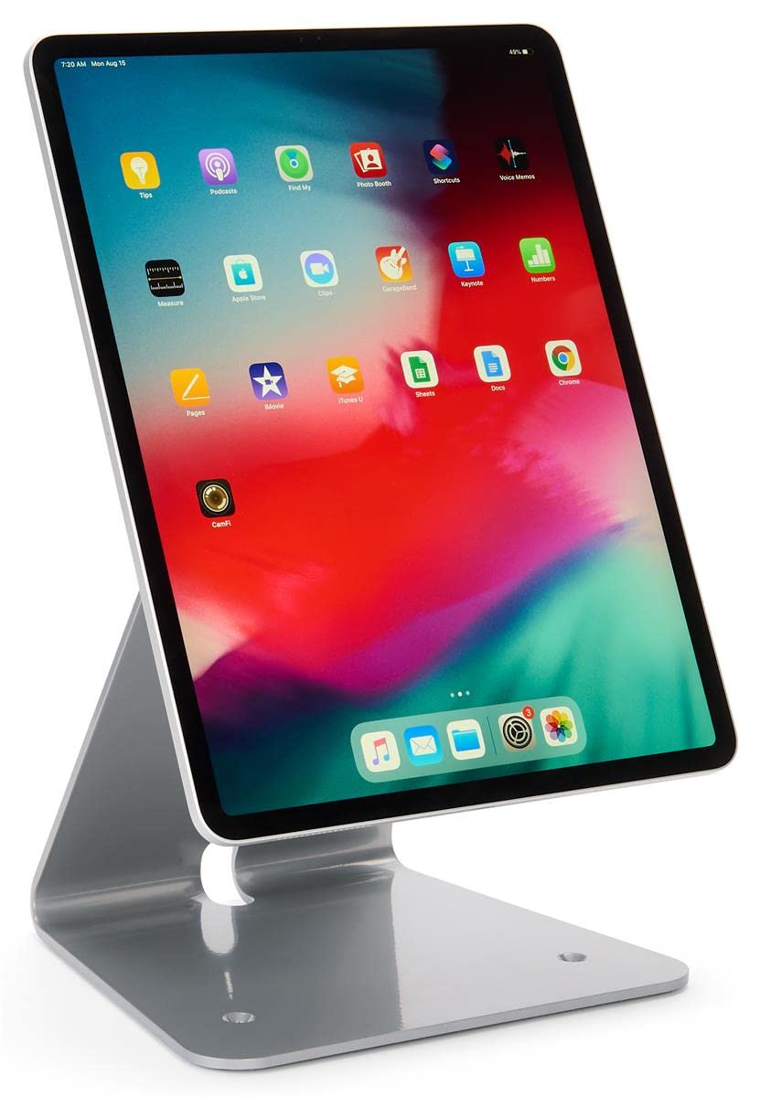 Displays2go Magnetic Tablet Counter Stand w Cable Lock Universal Compatibility Silver MGCTSSV
