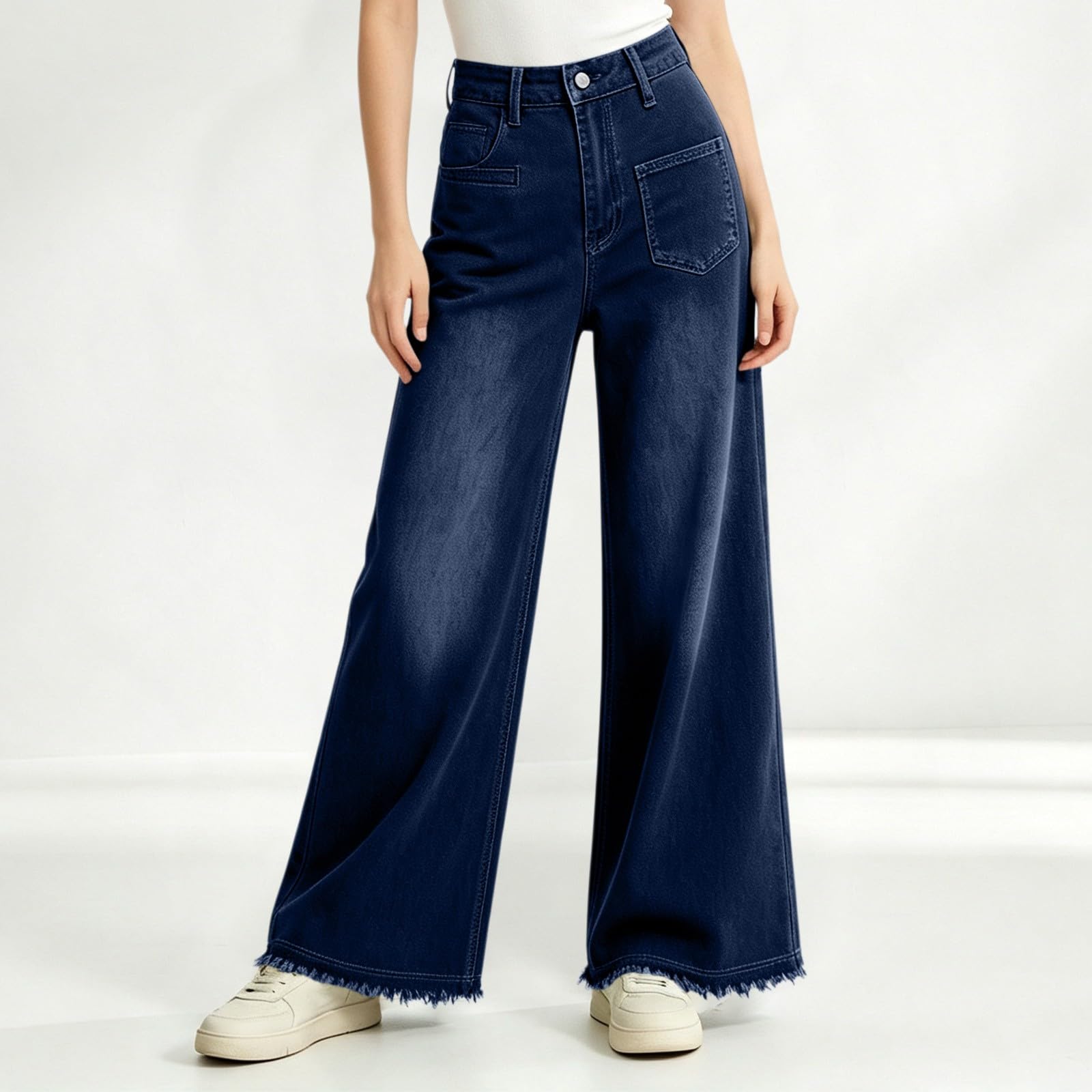 Jeans da donna, a vita alta, gamba dritta, vestibilità larga, Y2K, stile