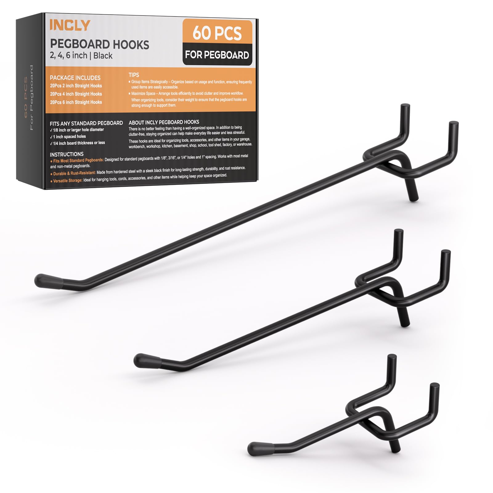 INCLY Pegboard Hooks - 50 Pack -14 INCLY Pegboard Hooks - 50 Pack -14