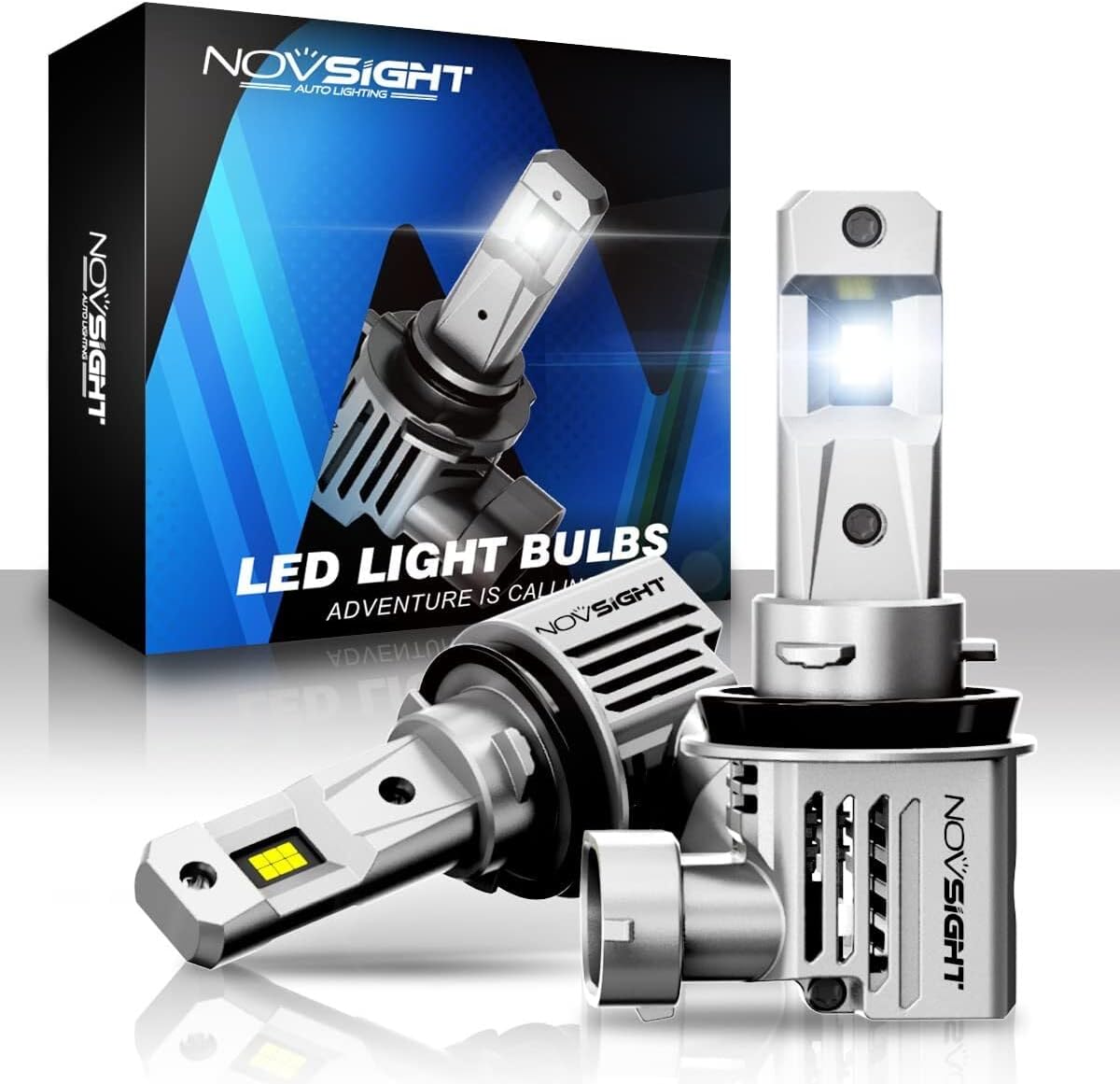 NOVSIGHT H11 Fog Light Bulbs, 500% Brighter 6500K Cool White Light Bulbs, 1:1 Design with Cooling Fan, Plug and Play, IP68 Waterproof, H11/H9/H8 Fog Lights, Pack Of 2
