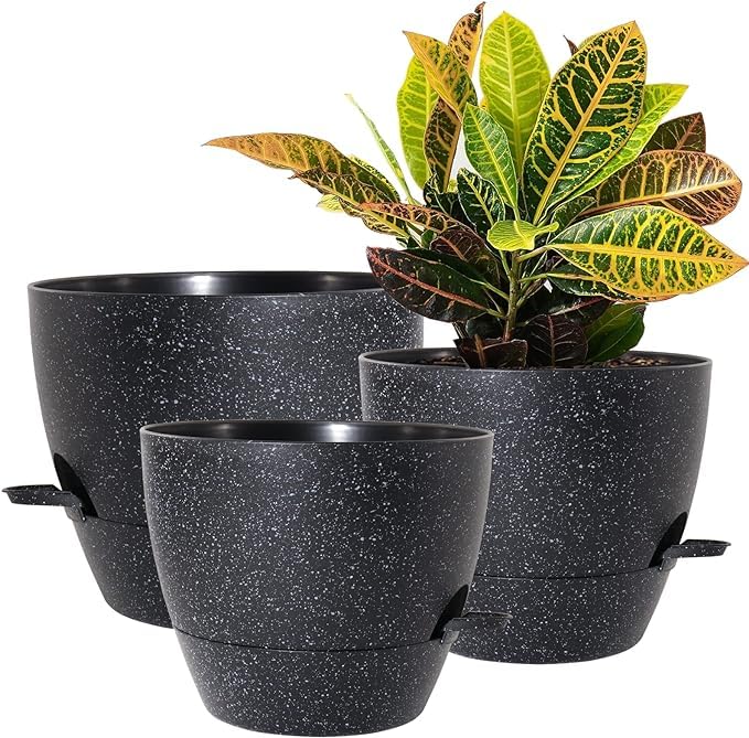 3 Vasi Autoirriganti Vanslogreen Per Interni – 25,4 Cm + 22,9 Cm + 20,3 Cm, Con Foro Drenaggio E Corda