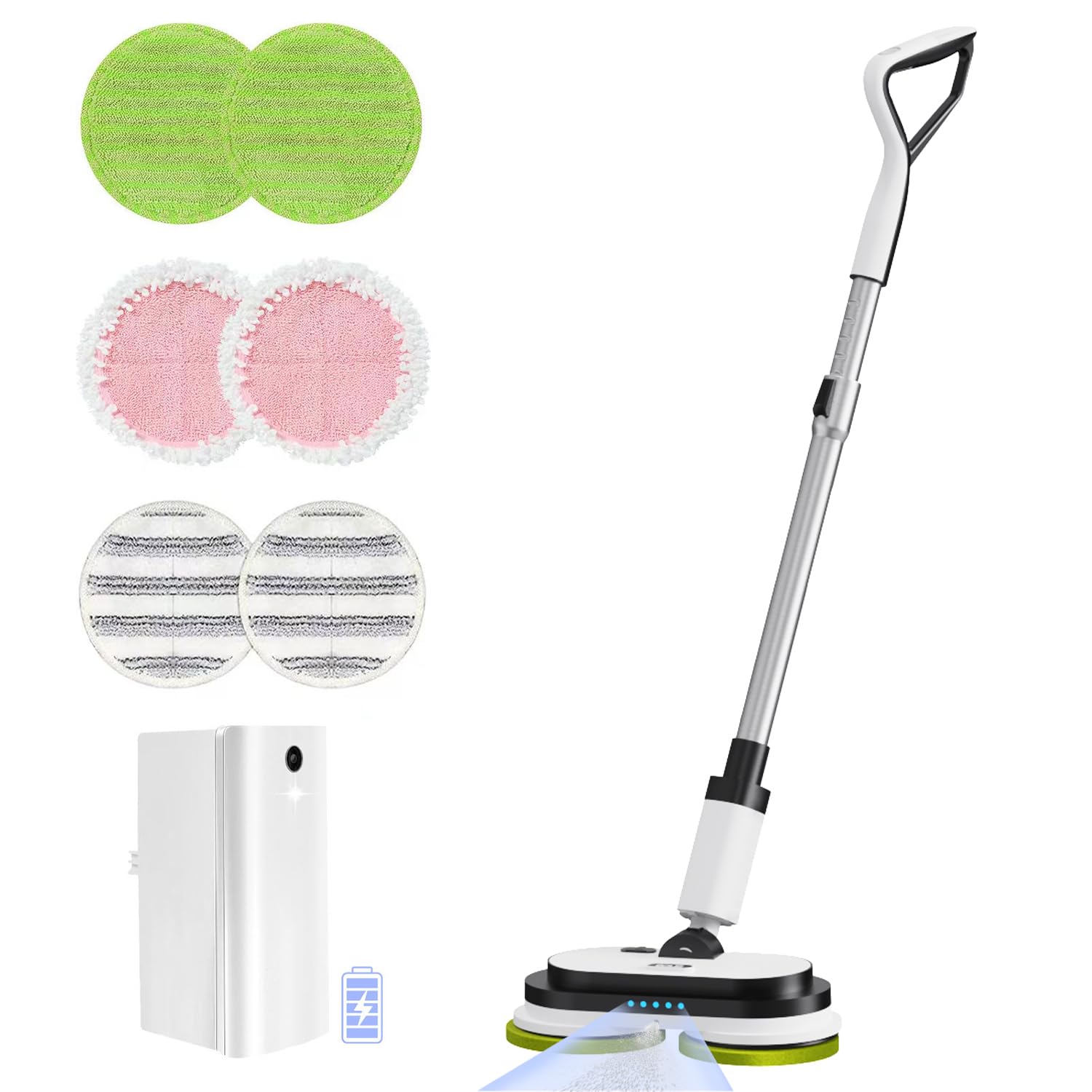 eous Cordless Electric Mop, Floor Cleaner with LED Headlight & Water Sprayer, Up to 60 mins Detachable Battery, Dual-Motor Powerful Spin Mop with 300ML Water Tank for Multi-Surface, Self-Propelled