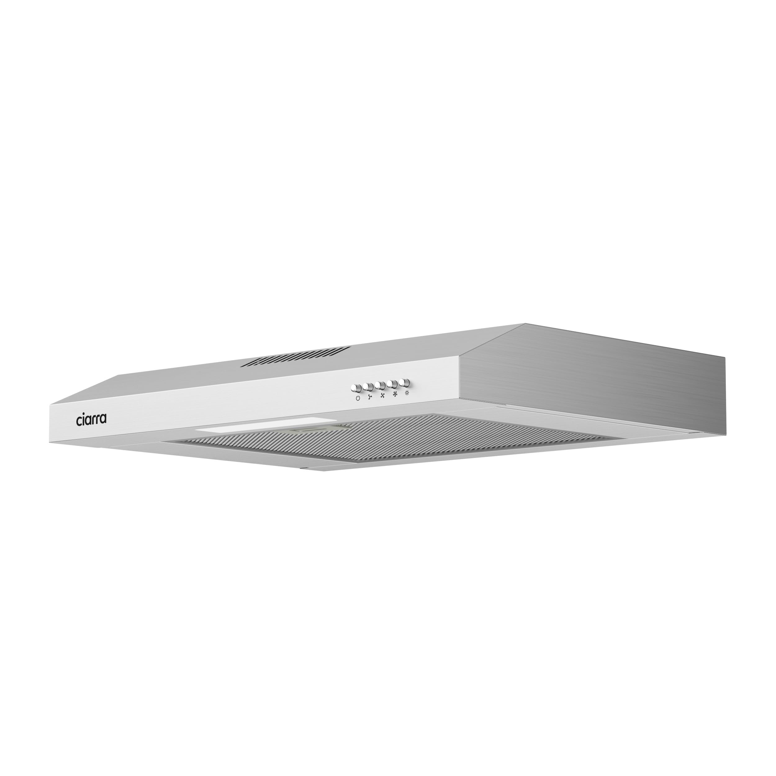 CIARRA Cappa Aspirante 60 cm Sottopensile Cappa da Cucina con Pannello Argento LED Montaggio a Parete con Ventola Estrattore (Acciaio Inox)-CAW6903A
