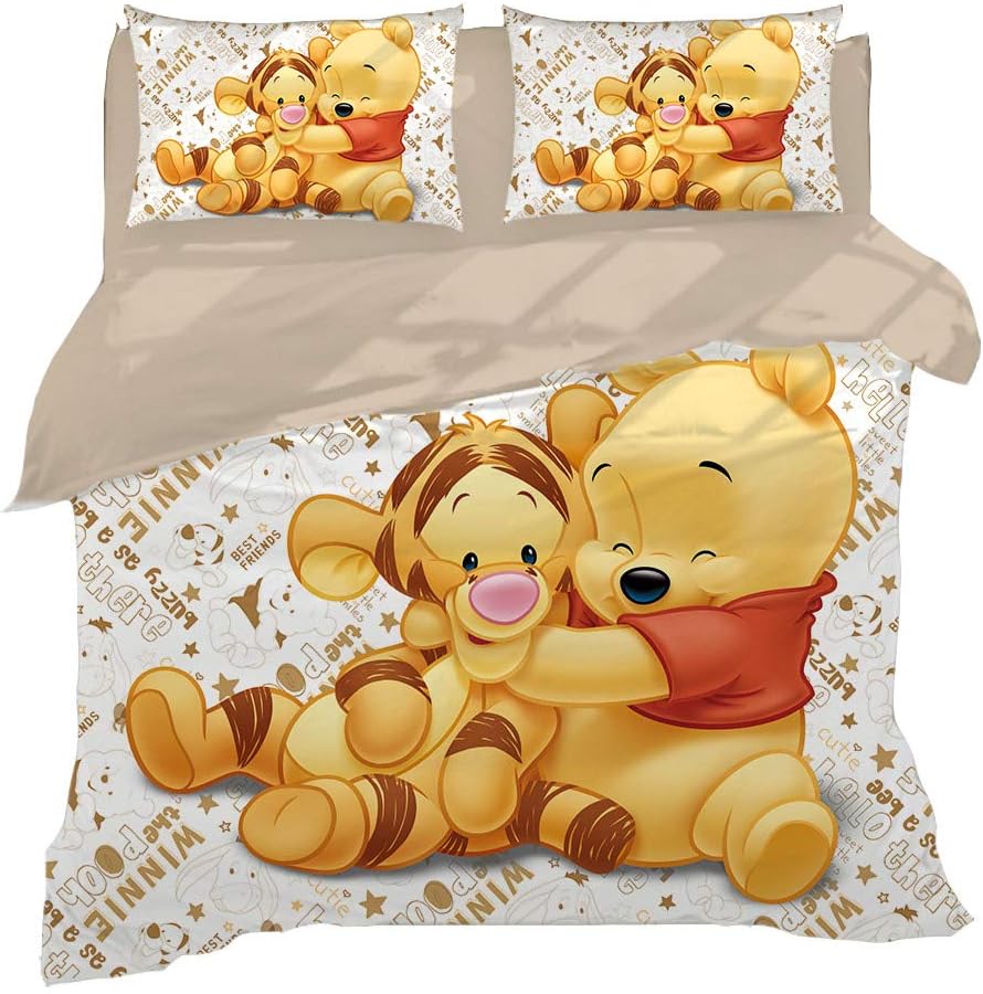 Paixide 3D Cartoon Duvet Cover Winnie Bear Bedding Sets with Soft Microfiber 3 Pcs 1 Duvet Cover 2 Pillowcases, Best Gift for Kids, Twin