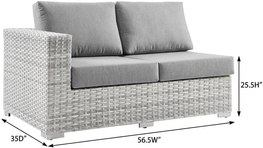 Gray Outdoor Patio Left-Arm Loveseat with Cushioned Comfort, Durable Frame, Weather-Resistant Design, Modern Style for Garden and Porch Use