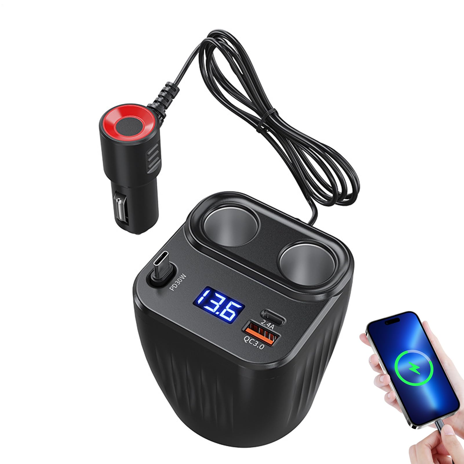 Cable ajustable de 60W en cargador de coche para teléfono celular 8