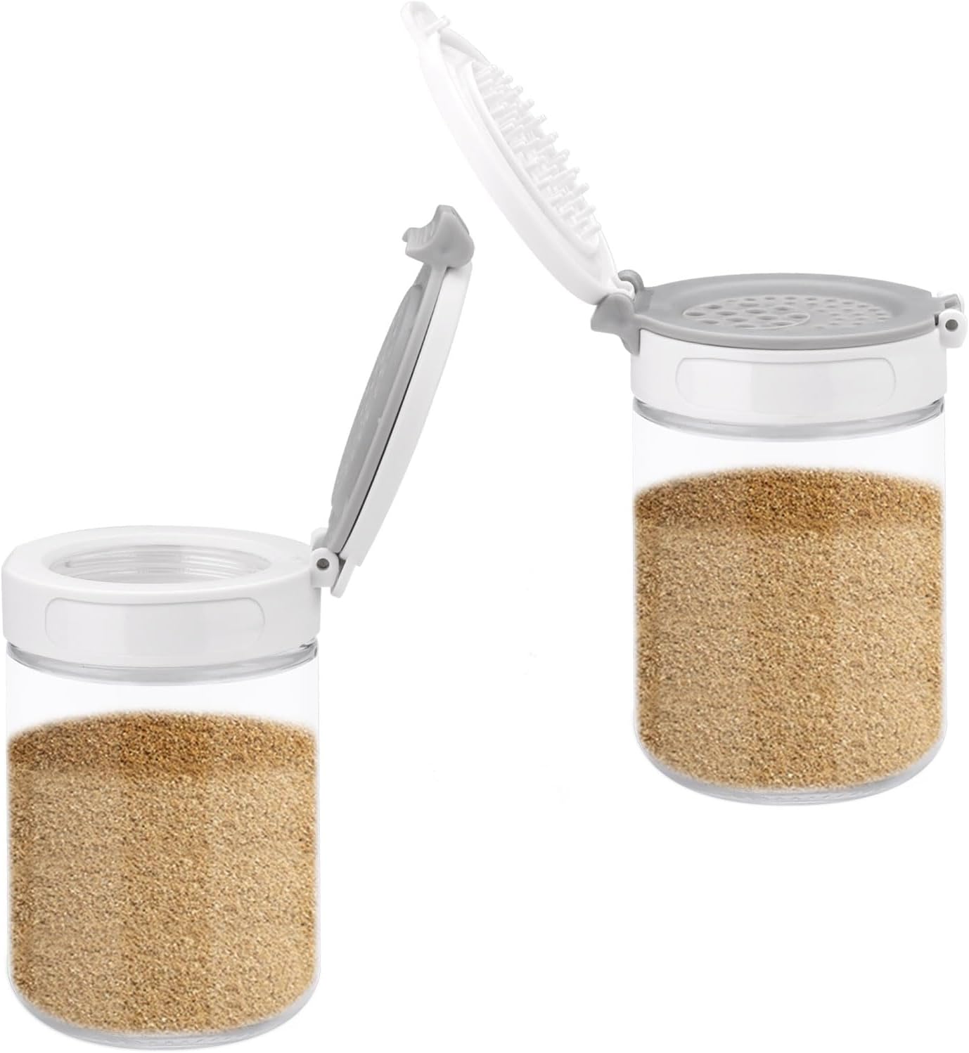 2 Pack Spice Shaker for Salt & Pepper, Anti-Clogging, Airtight Lid, Seasoning Containers Glass Spice Jars with 2 Hole Sizes and Labels, 6.8oz