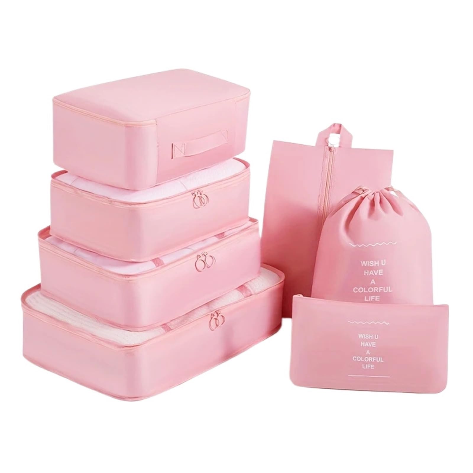 7pcs Set Travel Packing Cubes, Portable Mesh Luggage Storage Bag, Underwear Clothes Organizer With Shoes for Suitcases(Pink)