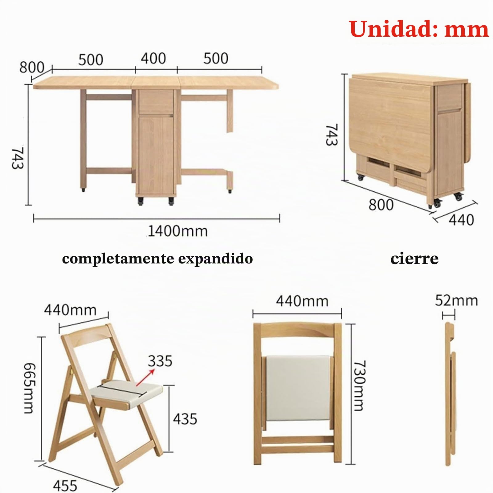 Mesa de Comedor compacta Que Ahorra Espacio, Mesa Extensible abatible con cajón y Estante de Almacenamiento, Juego de mesas de Comedor Plegables de Madera Modernas, for Comedor