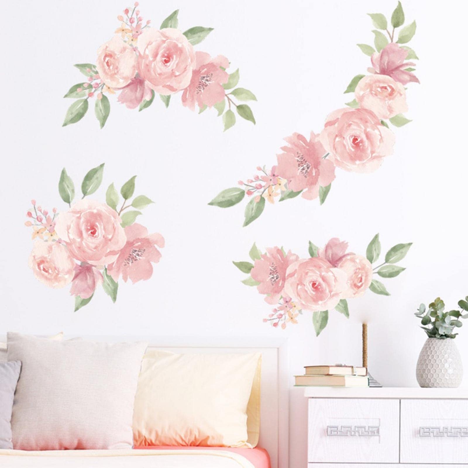Lioaeust for Pink Rose Wall Stickers, Self Wall Stickers for Kitchen,Home,Living Room, Kids Bedroom Background Decoration