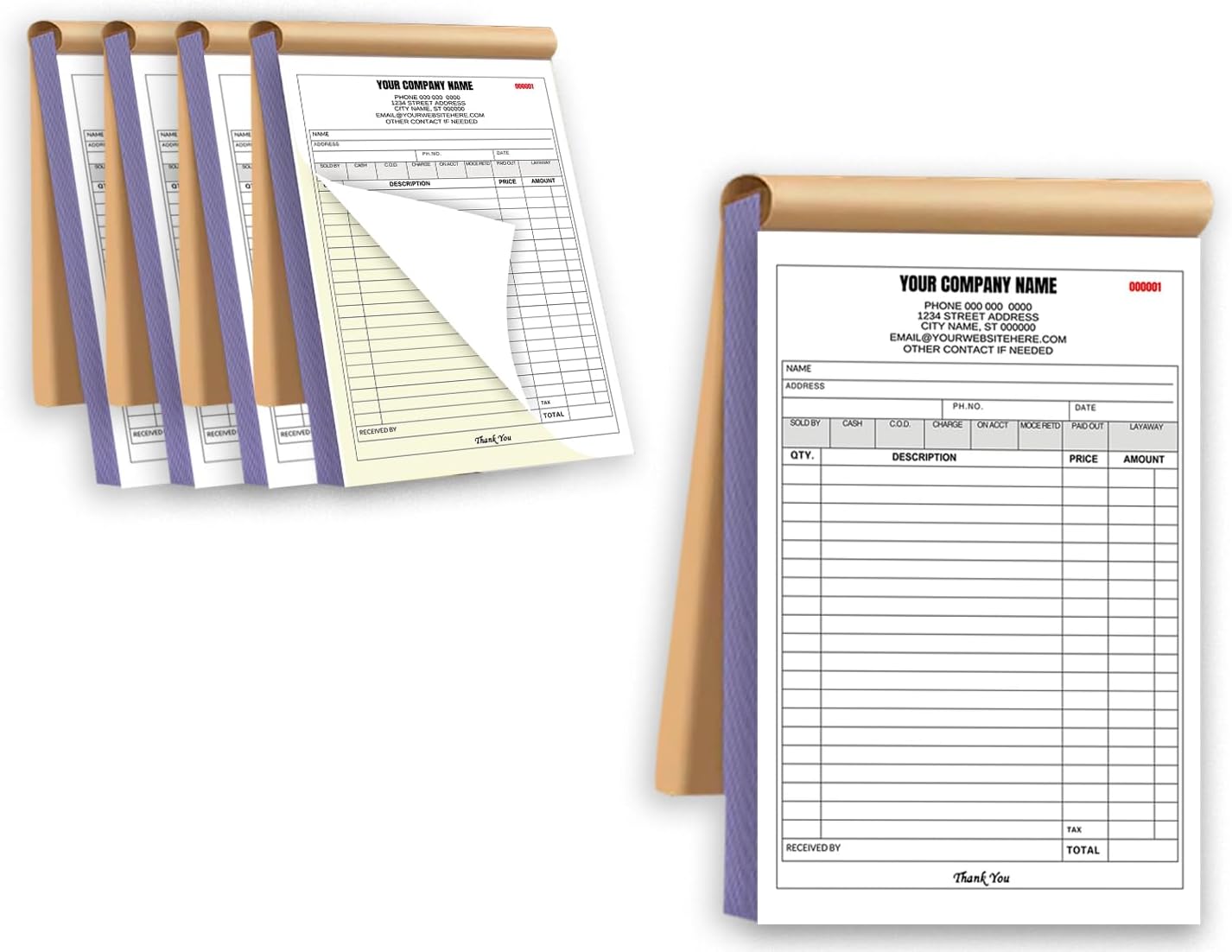 Custom Carbonless Invoice Book Personalized, 2-Part NCR Forms, Work Sales Receipt & Work Order with Writing Shield Company Name 2 Books (100 Sets) (2-Part [White/Yellow], 10.24 * 7.48INCH)