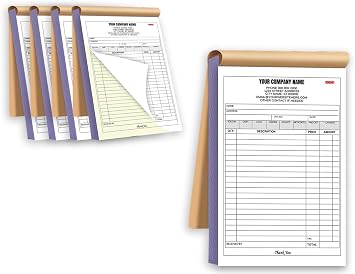 Custom Carbonless Invoice Book Personalized, 2-Part NCR Forms, Work Sales Receipt & Work Order with Writing Shield Company Name 2 Books 100 Sets 2-Part [White/Yellow], 10.24 * 7.48INCH