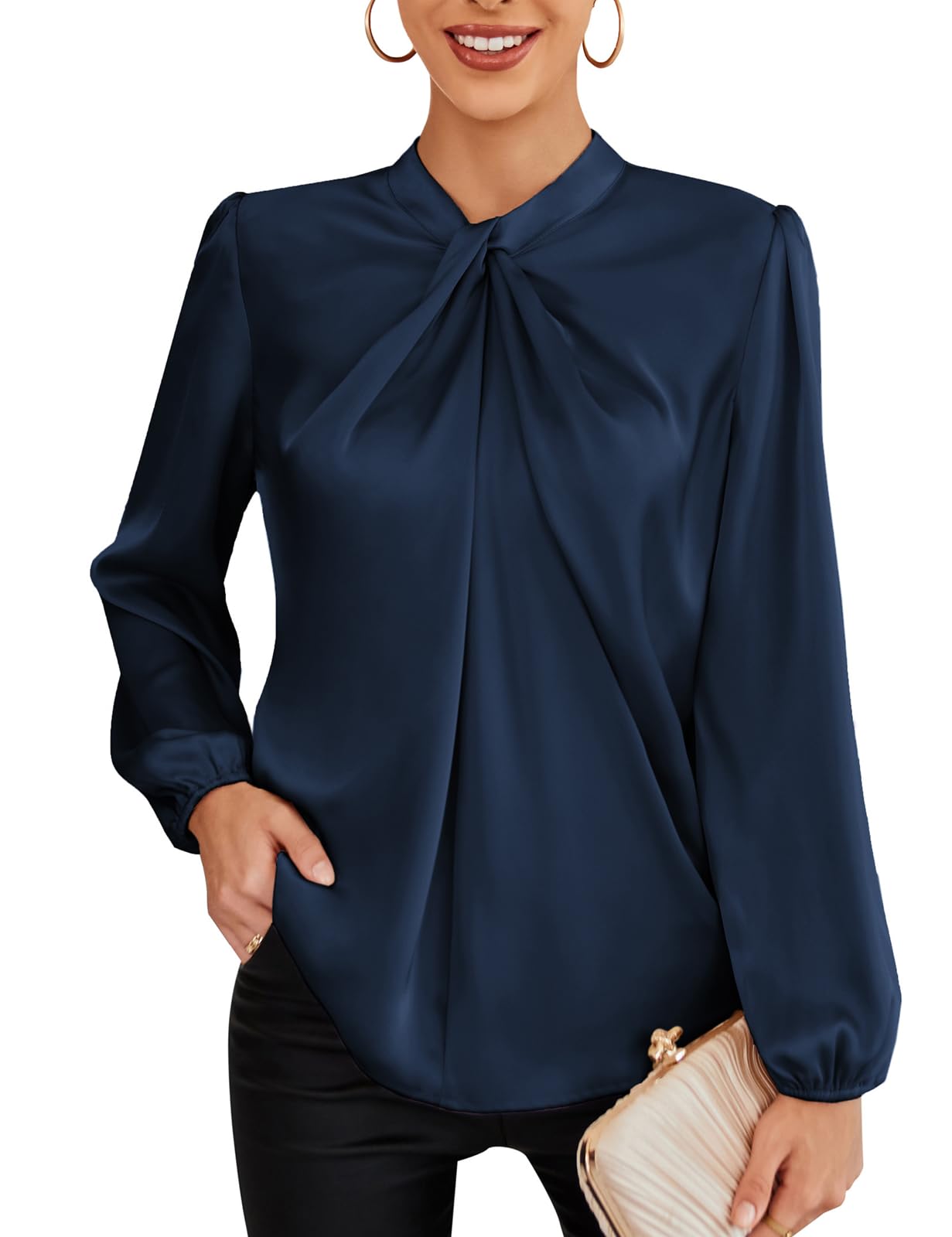 GRACE KARIN Bluse Damen Herbst Bowtie Casual Langarm Top Festliche Business Elegant Cl2199-10 Marineblau XXL