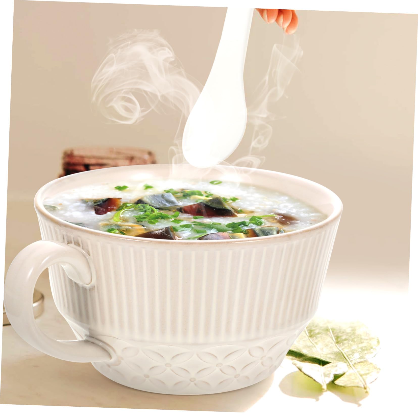 Keramik Becher mit Henkel 500ml Weiß für Frühstück und Milch | Japanischer Stil, Kreative Schlichte Optik, Vielseitig für Wasser, Saft und Soda, 1 Stück