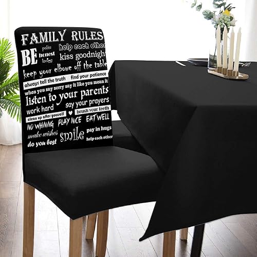 Miniatura 5 de Chair Covers, Colorful Family Rules on Black Chair Covers, Waterproof Chair Cover for Wedding Party, Chair Covers for Dining Room 8 Pack, Seat