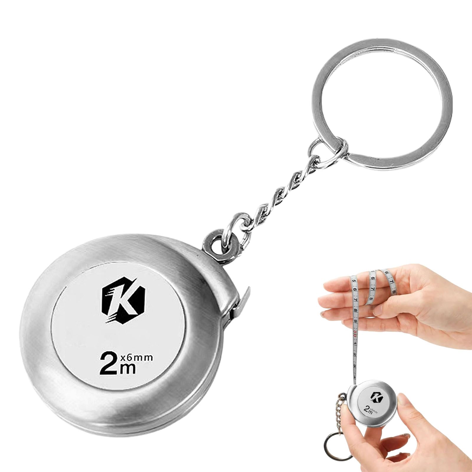 2m Mini Tape Measure Keyring, Soft Fiberglass Retractable Measuring Tape, Compact Portable Keychain Ruler for Sewing, Body Measurement, DIY Crafts & Everyday Use, Silver