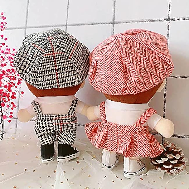 niannyyhouse Doll Dressup 7.8in/20cm Plush Doll College Style Houndstooth Clothes for Girls (Red)