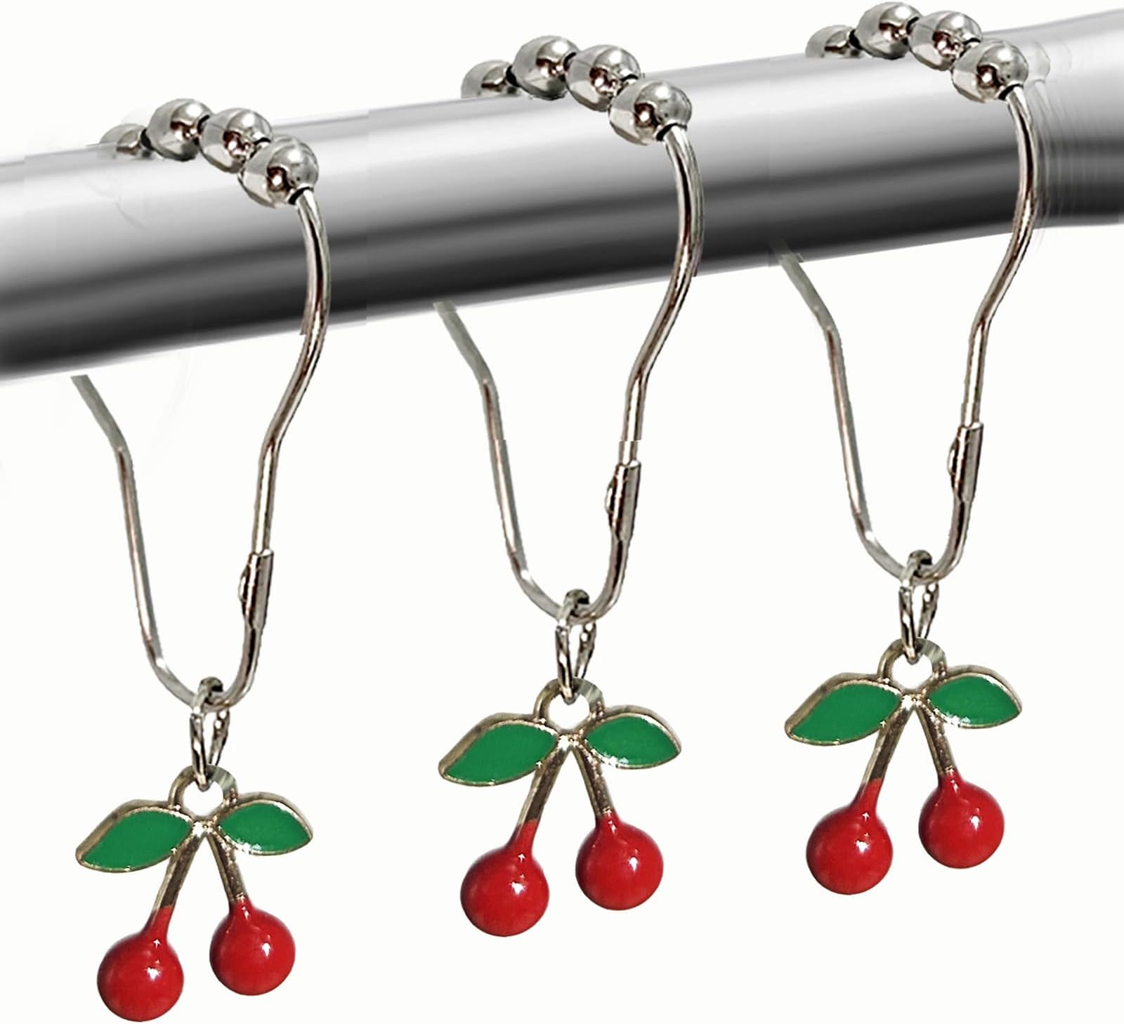 Cherry Shower Curtain Hooks, 12PCS Cute Bathroom Decor Rings, Decorative Accessories