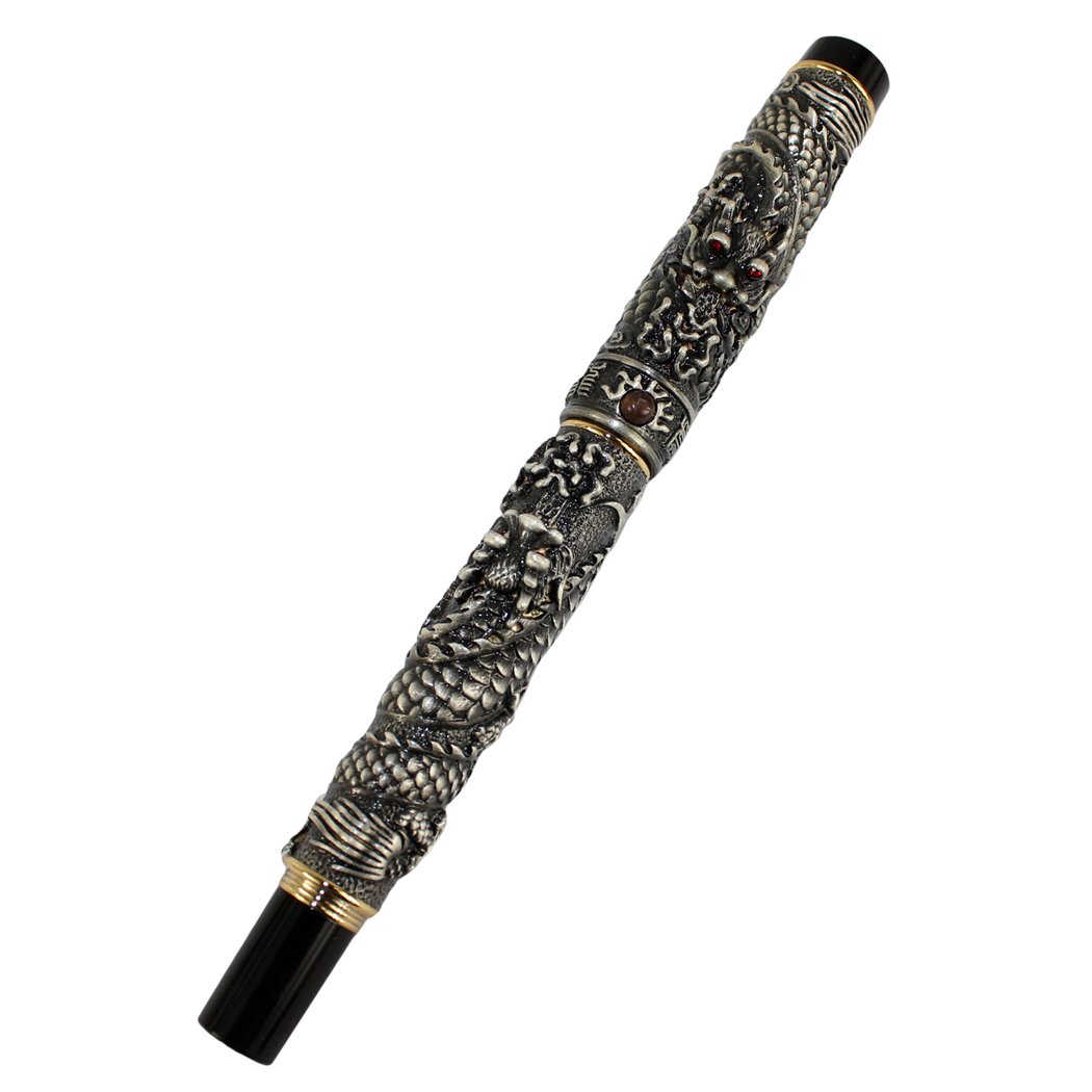 中 GOLD STAR(金星)万年筆 銀製/双龍の彫刻