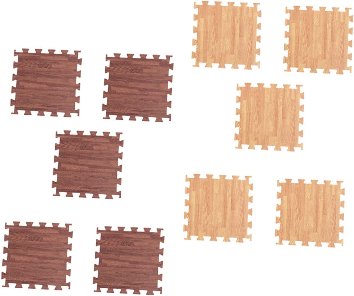 Garneck 10pcs Thick EVA Wood Grain Interlocking Floor Mats Non-Slip Puzzle Play Mat for Boys and Girls 30x30cm Soft Gym Exercise Tiles for Living Room and Nursery Random Style