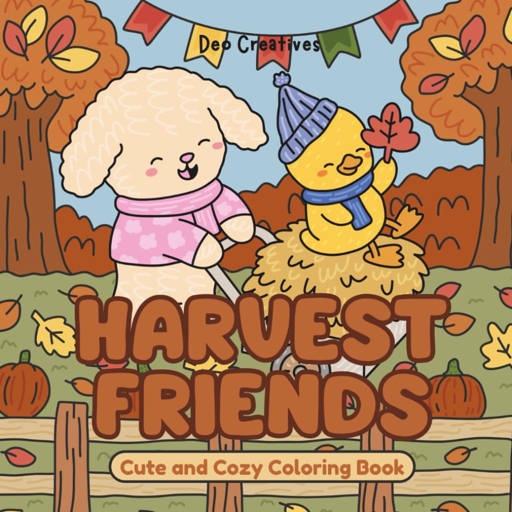 Harvest Friends: Cute And Cozy Coloring Book Featuring Animal Friends Sharing Joyful Memories | 30 Hand Drawn Illustrations for Creative Fun, Stress Relief and Relaxation