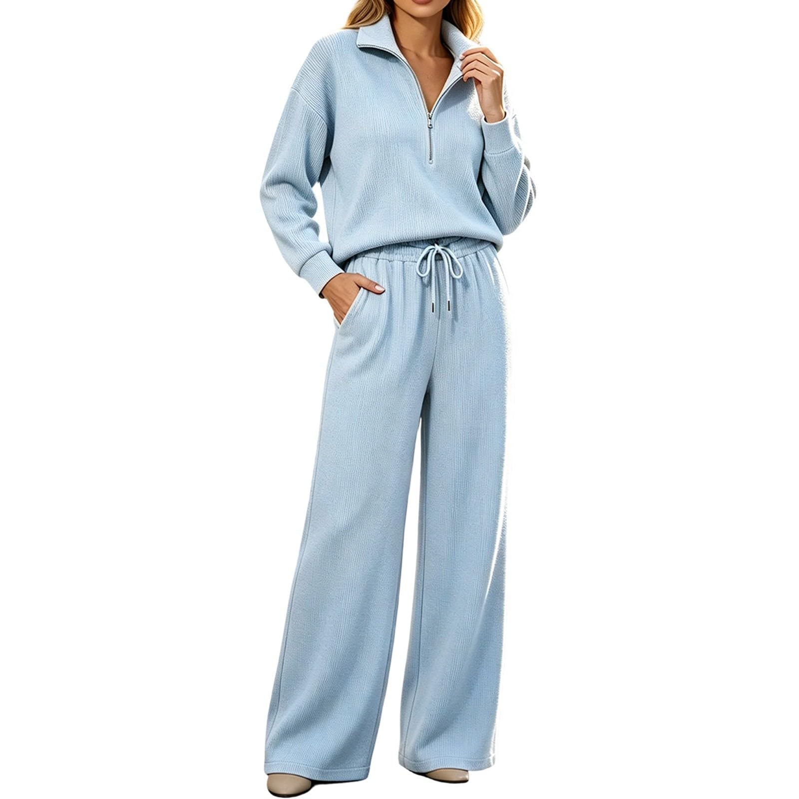 Tuta Palestra Donna 2 Pezzi Completi Palestra Manica Lunga Scollo a V Tuta Sportiva Completo Da Ginnastica Elegante Set Top E Pantaloni a Gamba Larga Tute Per Jogging Fitness Yoga Da Casa Autunno