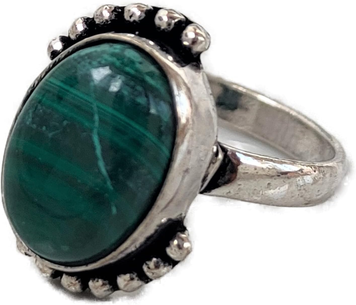 Natural Malachite Ring, Green Stone Ring, Boho Style, Oval Cabochon, Handmade Vintage Wedding Ring, Statement Gifts Women, Perfect as a Bridesmaid or Engagement Gift