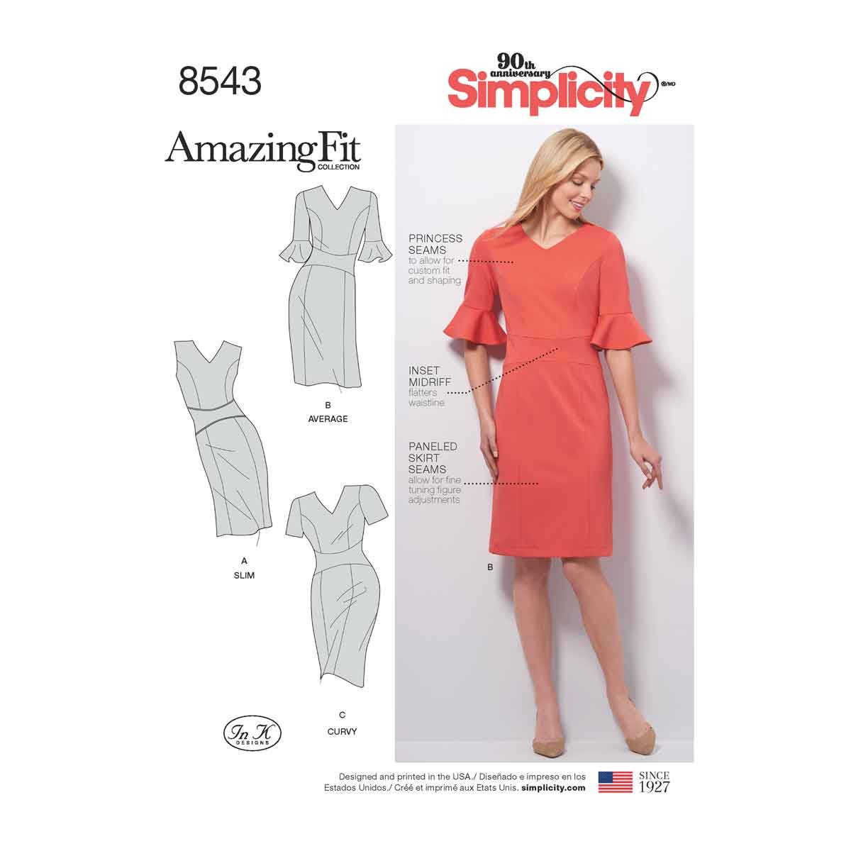 Simplicity 8543 patron robe femme papier blanc ajustement parfait BB