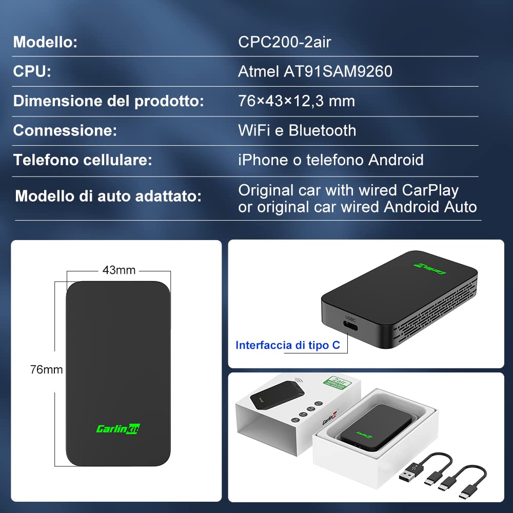 Carlinkit 5.0 CarPlay Wireless e Android Auto 2 in 1,Versione 2026 per Converti carplay cablato in carplay wireless,converti Android Auto cablato in AndroidAuto wireless,per auto 2016+