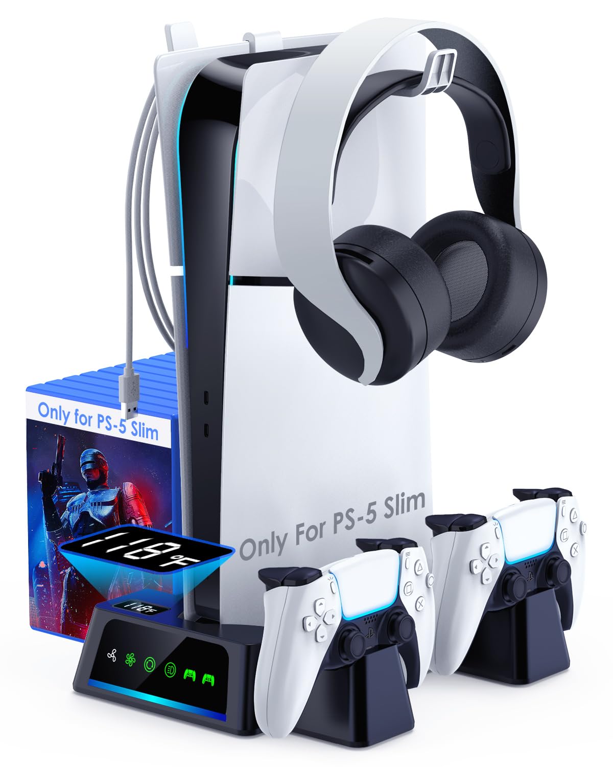 Yoges PS5 Cooling Station with Temperature Sensor, Dual Controller Charger, Black