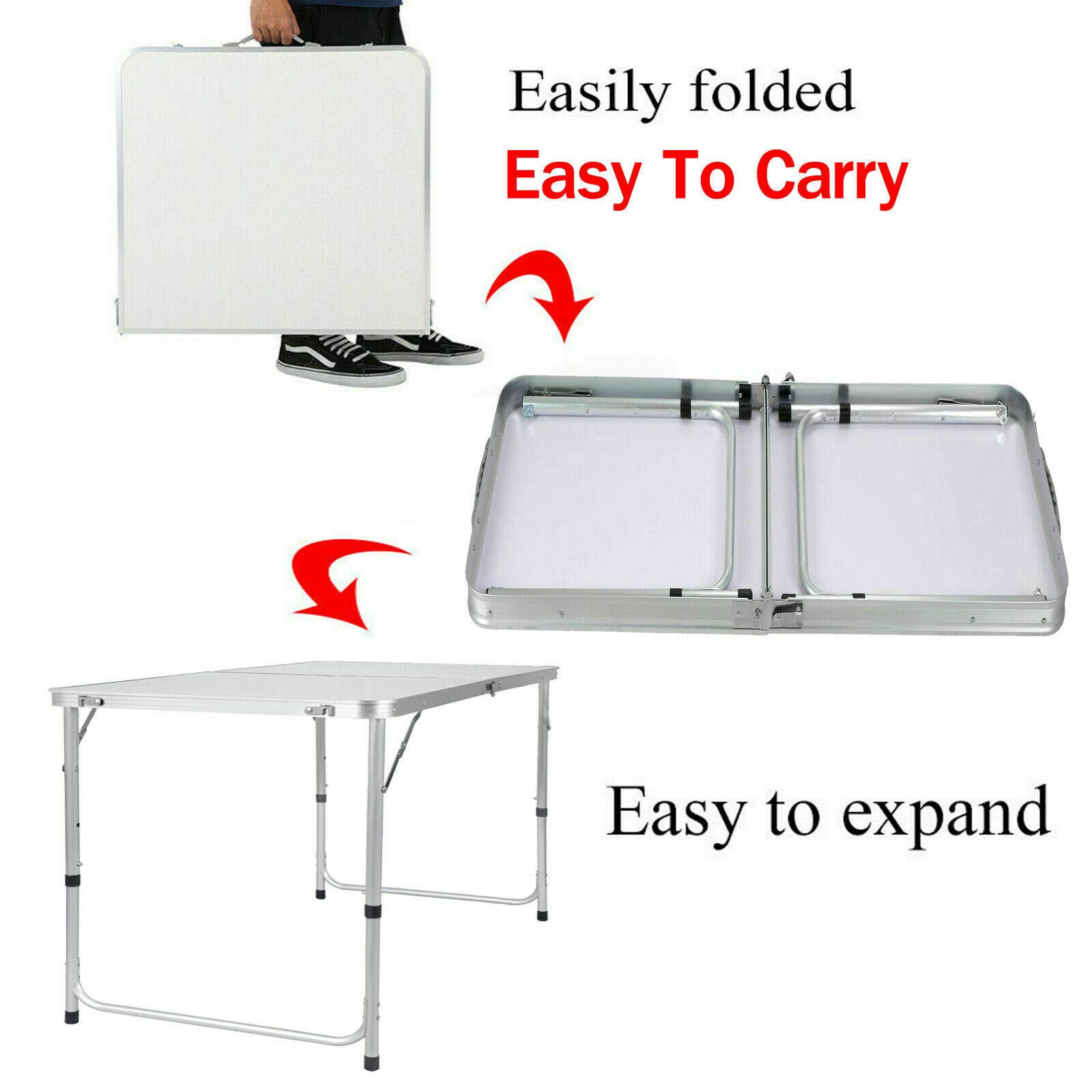 Tavolo da campeggio pieghevole in alluminio, regolabile in altezza, tavolo da giardino portatile, multifunzione, 120 x 60 cm, per balcone, terrazza e patio