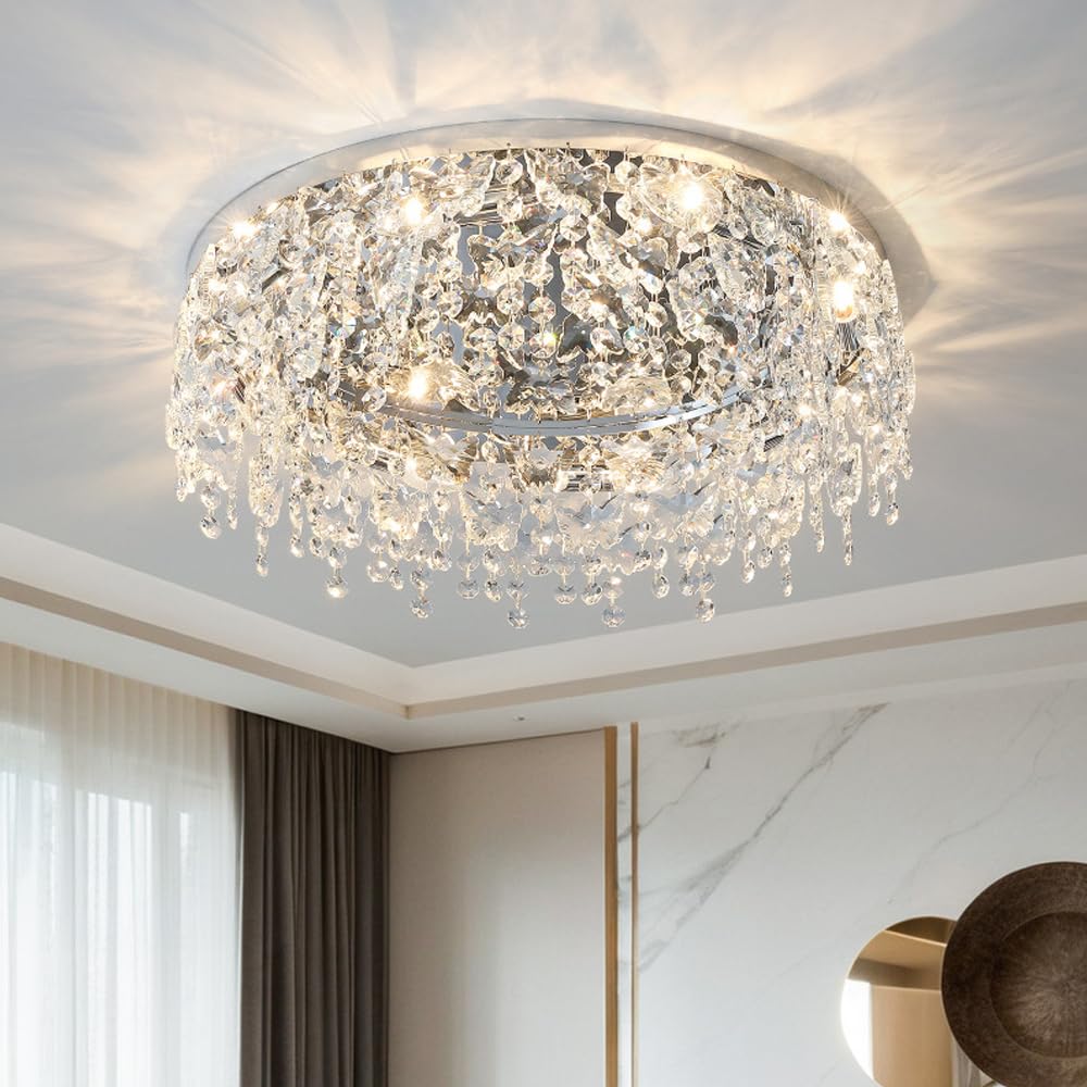 Nowy żyrandol komercyjna kryształowa lampa sufitowa chromowana dioda LED ściemniana półokrągły srebrny kryształowy sufit łatwa instalacja lobby hotelowe z szt