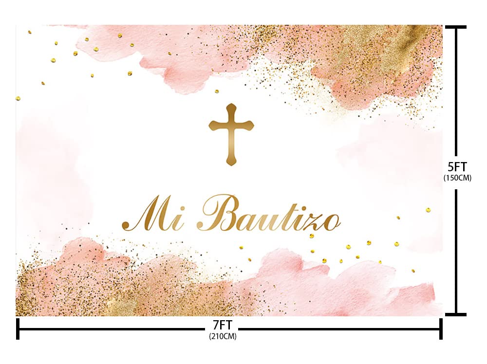 Rosa Taufe-Hintergrund Für Mädchen – Mit Blumen & 'Gott Segne' Schriftzug (2,1 X 1,5 M)