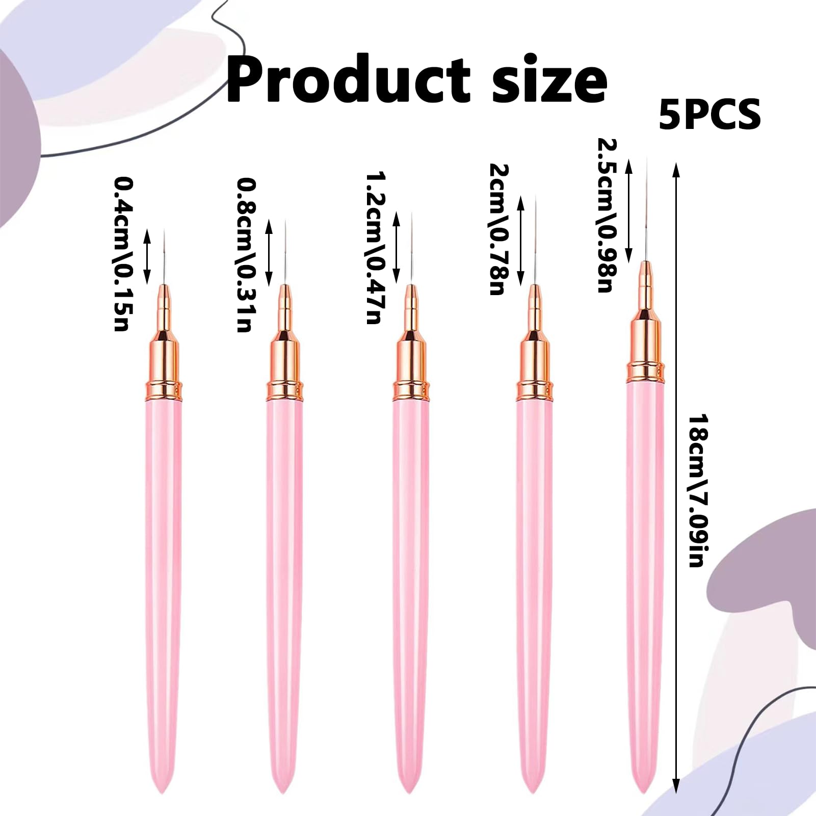 5PCS Liner Brushes Set Nail Art Liner Brushes Fingernails Drawing Tool for Thin Details Long Lines Gel Polish Painting & Nail Design Fine Drawing for Nail Art Provides Smooth and Professional Results - Image 2