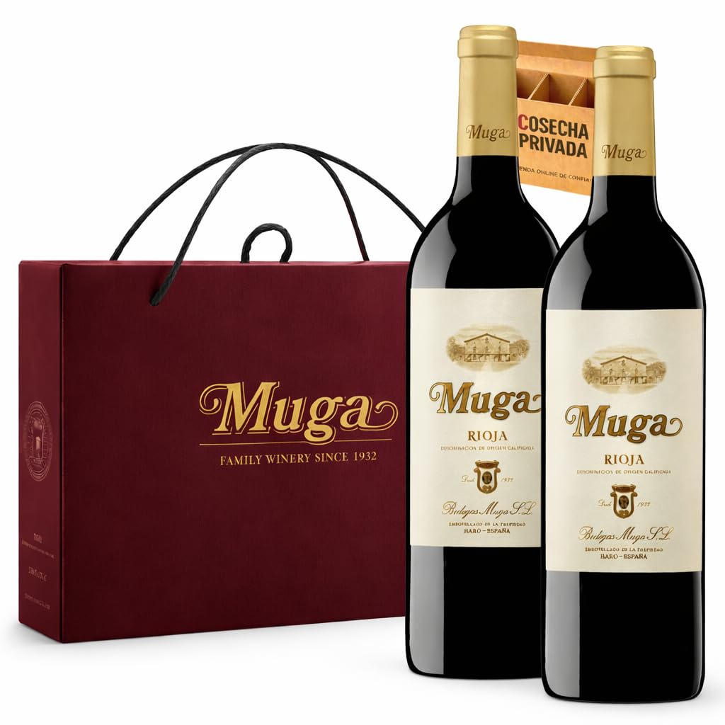Estuche Edición Limitada - Bodegas Muga - Envío 24 H - Caja Regalo Vino Rioja 2 Muga Crianza - Seleccionado por Cosecha Privada (2 x Botellas 75 cl, Estuche Edición Limitada)