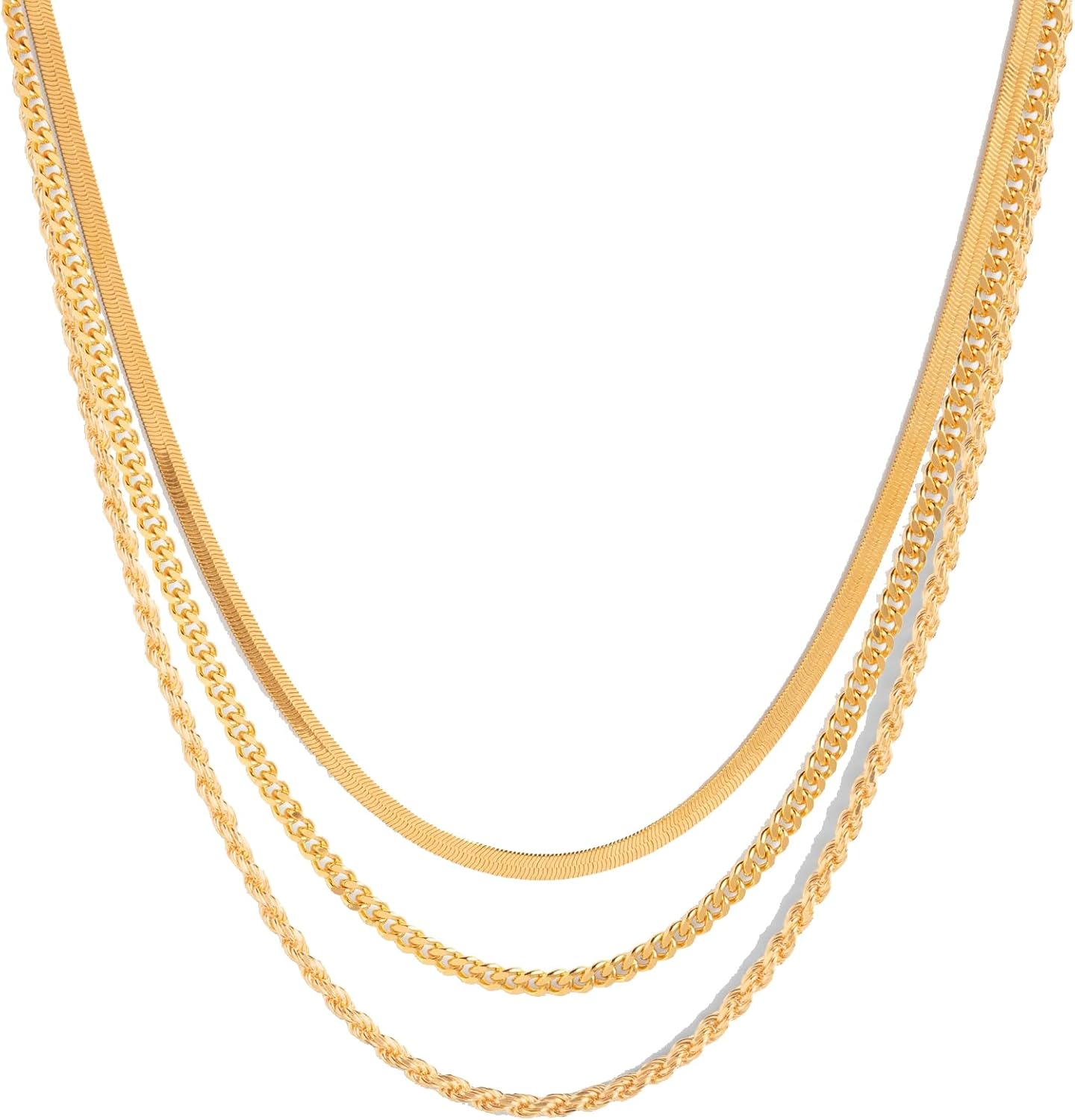 CONRAN KREMIX Waterproof Gold Plated Herringbone Chain Stack Necklaces for Women,Non Tarnish Thin Rope Chain Dainty Stainless Steel Layered Necklace Set for Women Gifts Jewelry