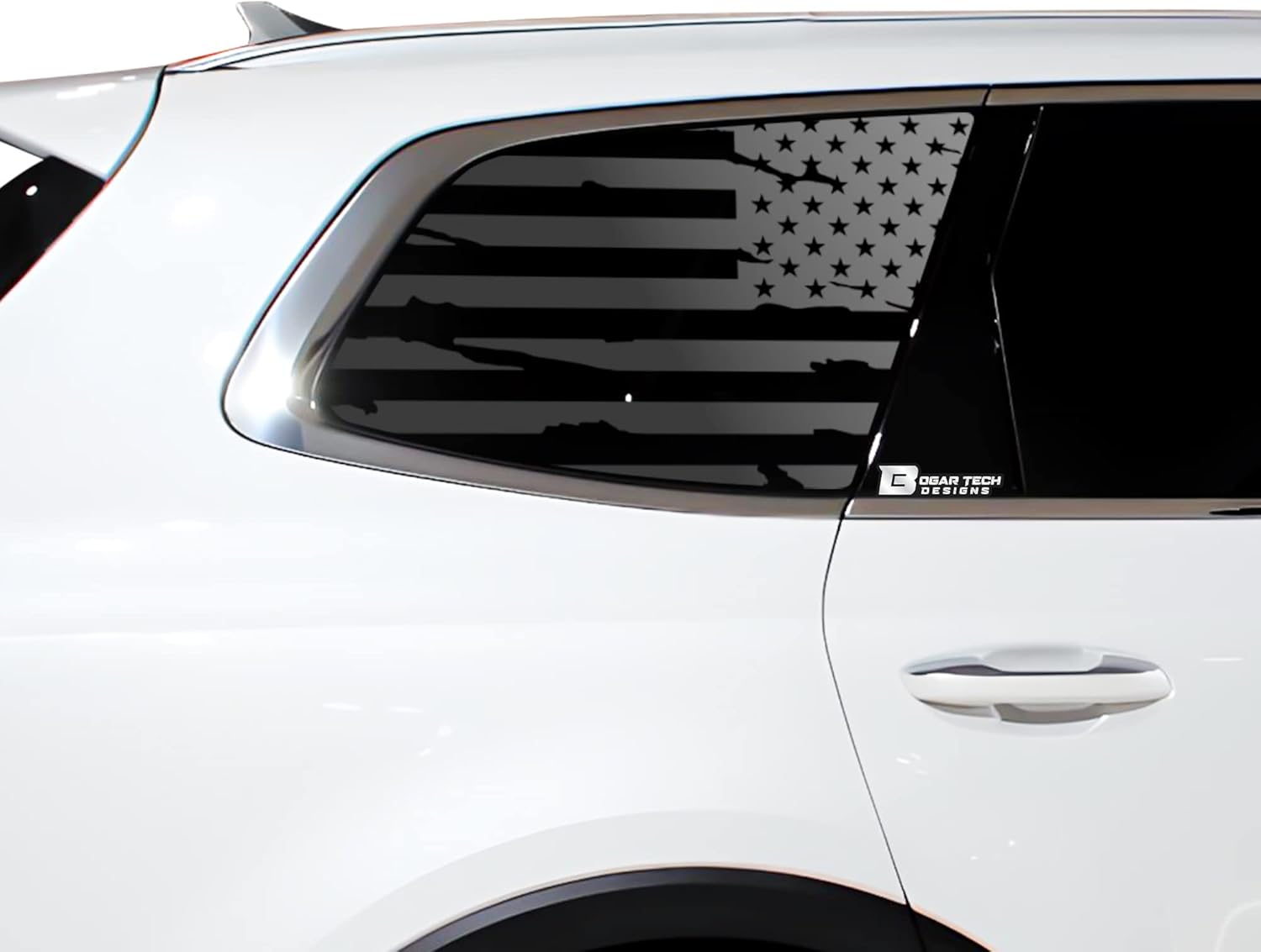 BOGAR TECH DESIGNS Precut Quarter Window American Flag Vinyl Decal Sticker Compatible with Kia Telluride 2020-2025, Matte Black