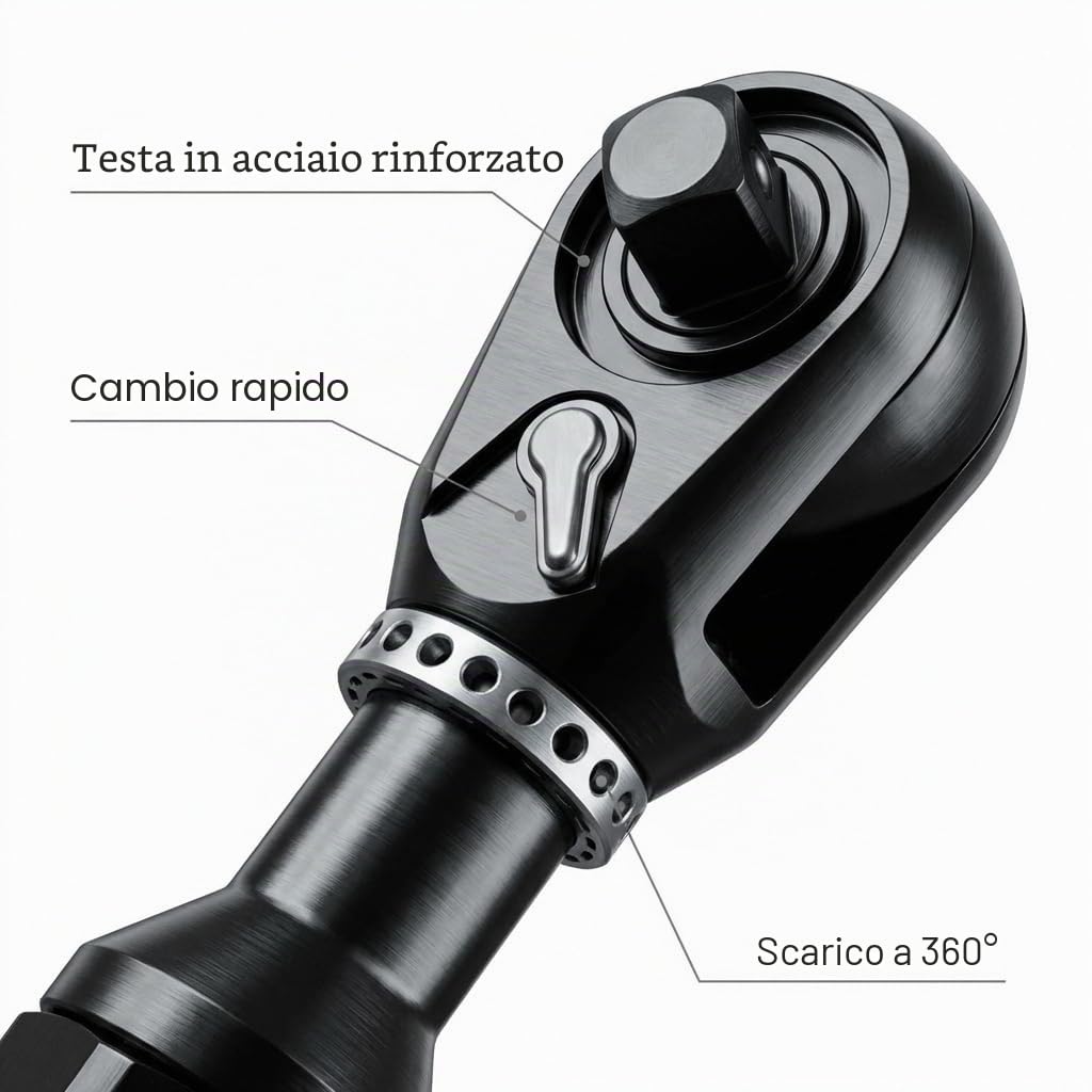 QWORK® Chiave a cricchetto ad aria da 1/2" / 12.5mm, Avvitatore a cricchetto Pneumatico, super veloce e resistente, coppia massima da 85 N.M