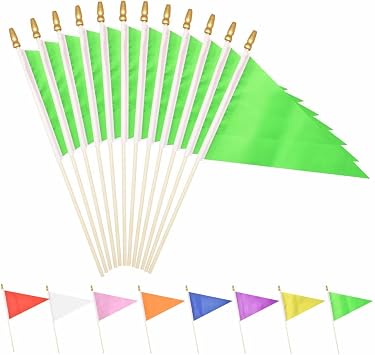 Small Solid Plain Green Pennant Stick Flag Mini Triangle Blank DIY Graffiti Hand Held 5x8 Inch Flags Decorations 12 Pack