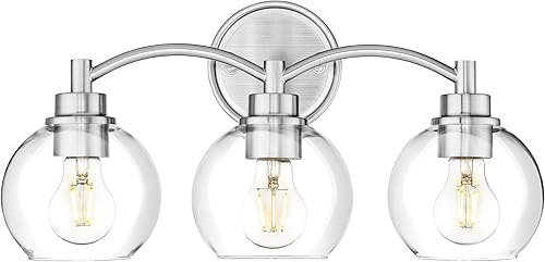 Miniatura 8 de Lámpara de baño de 3 luces, lámpara de tocador de níquel cepillado sobre el espejo, aplique de pared de vidrio globo, ZCVL02BN-3 cepillado